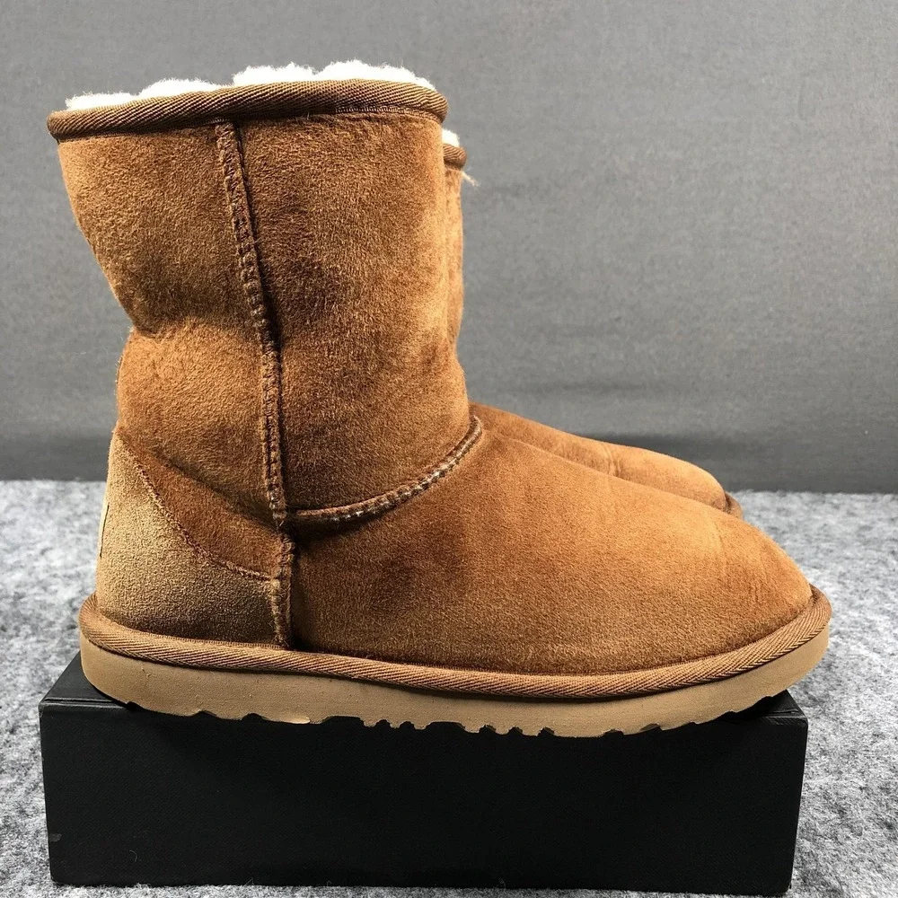 UGG Shearling Boots Girls 6 Brown Suede Sheepskin Lined Pull On‎ 1017703K
